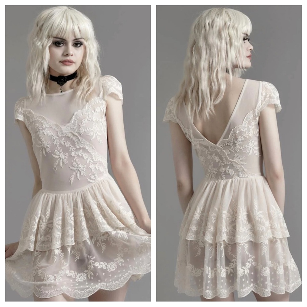 Dolls Kill Lace Tiered Babydoll Dress in Blush